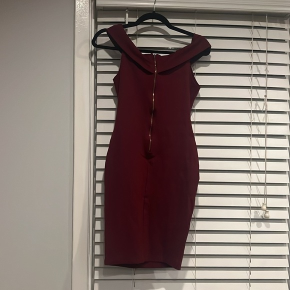 Burgundy Red Off the Shoulder Dress - Picture 3 of 4